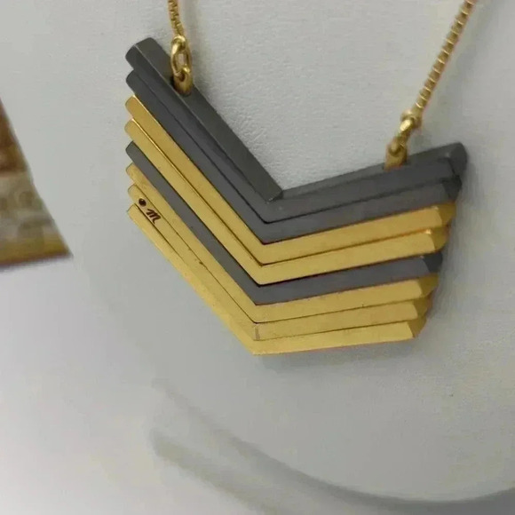 Madewell Gold Plated Gunmetal Arrowstack Chevron Necklace - Picture 4 of 8